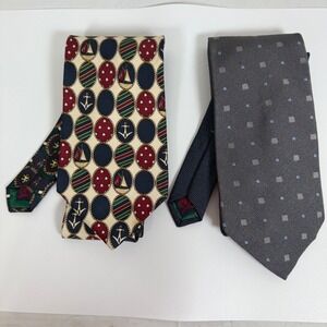 Tommy Hilfiger Silk Neckties Nautical Anchor Gray Mens Lot‎ 2 58" Vintage